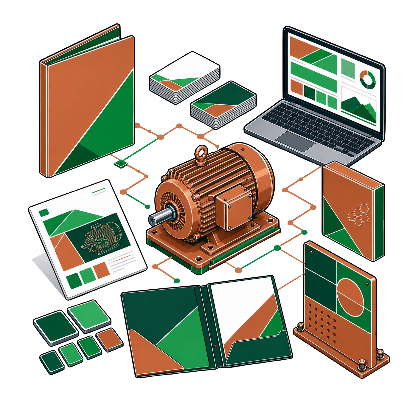 Ilustração isométrica de identidade visual para empresas industriais