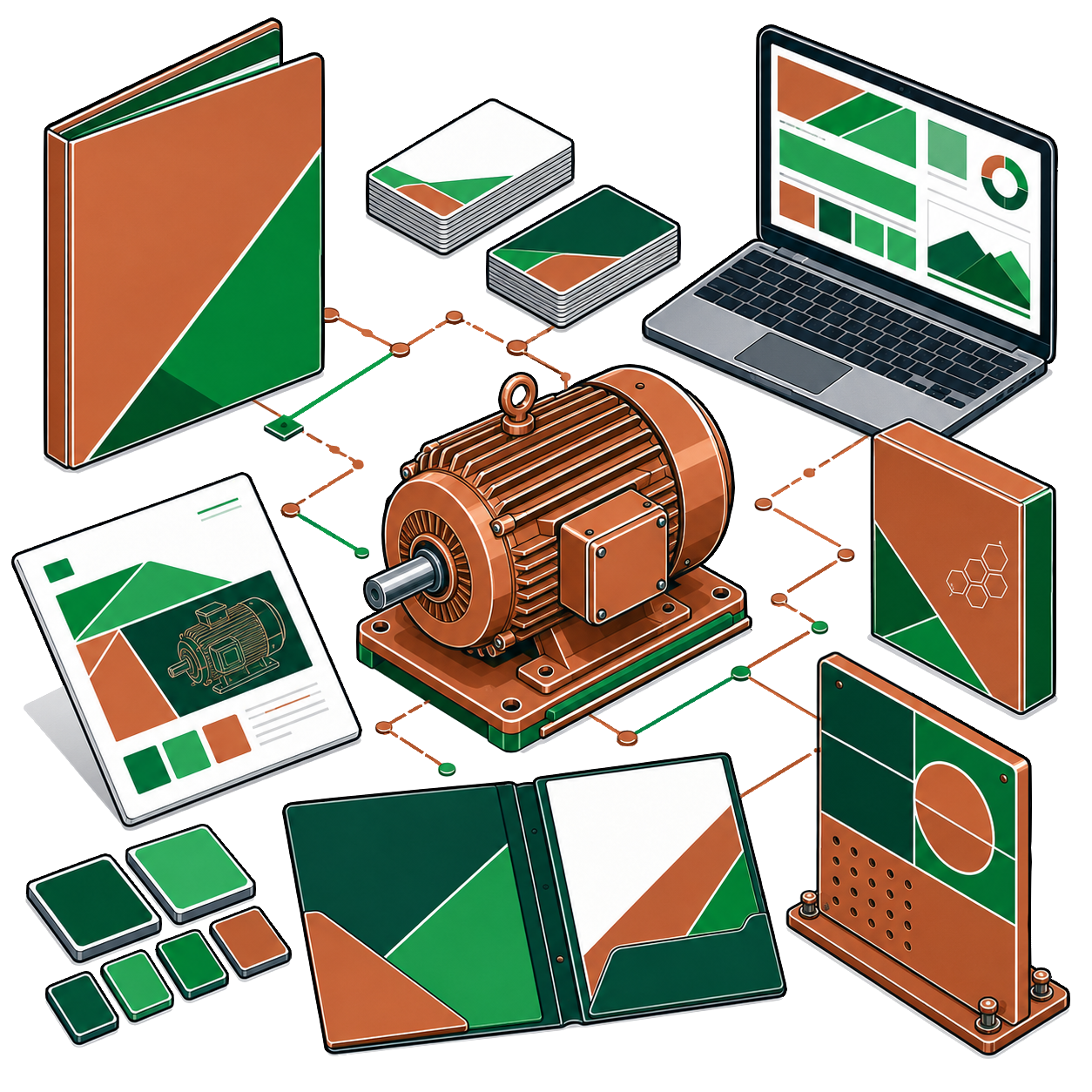 Ilustração isométrica de identidade visual para empresas industriais