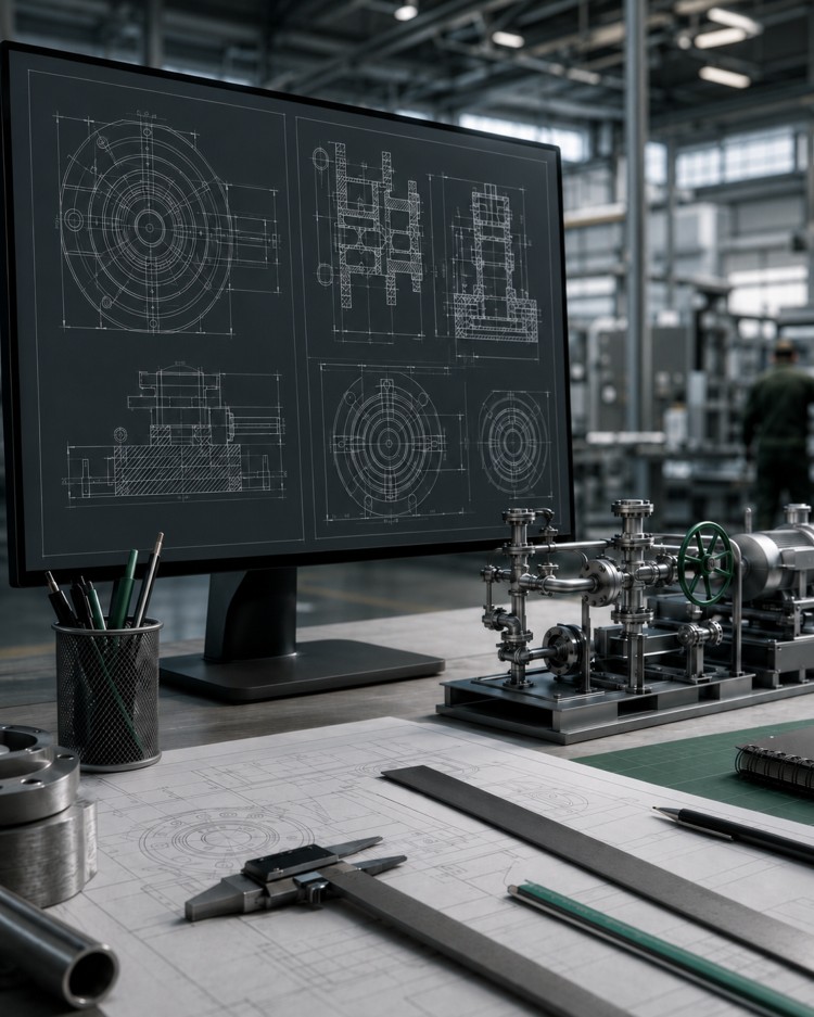 Painel técnico industrial usado em projetos de engenharia