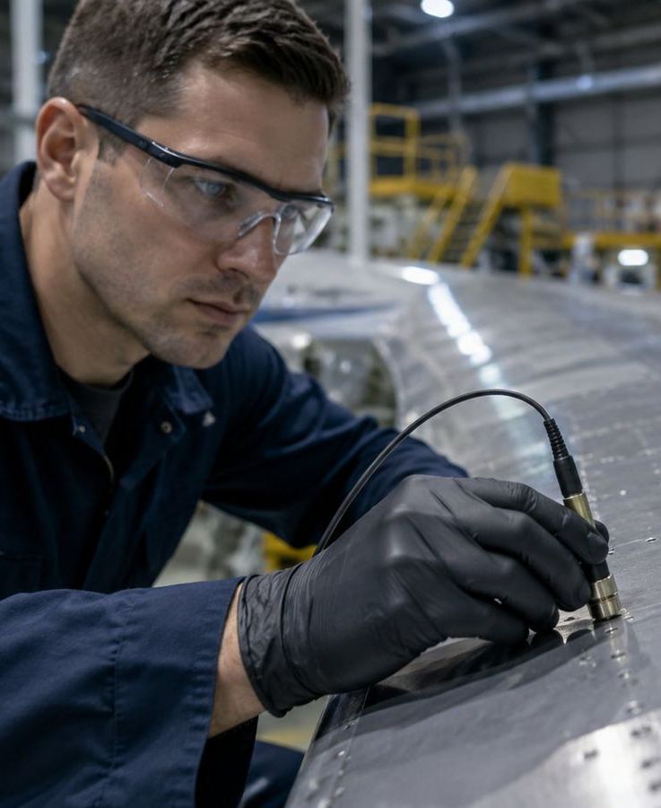 Ensaio não destrutivo em componente industrial